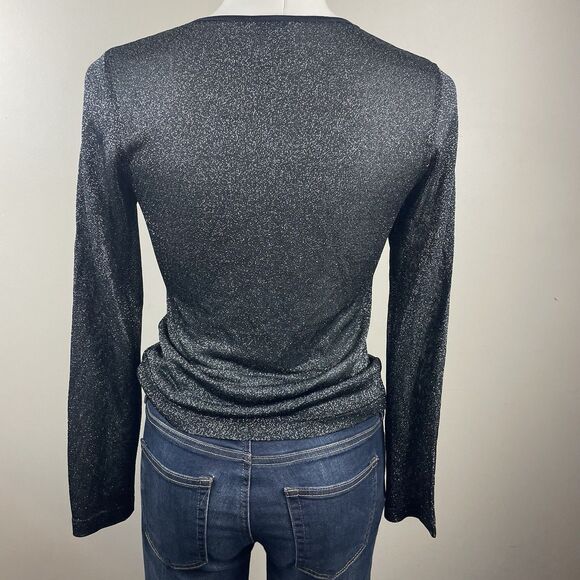 moda international Retro 90s Whimsygoth Black Silver Shimmer Small Top Witchy - Picture 5 of 8